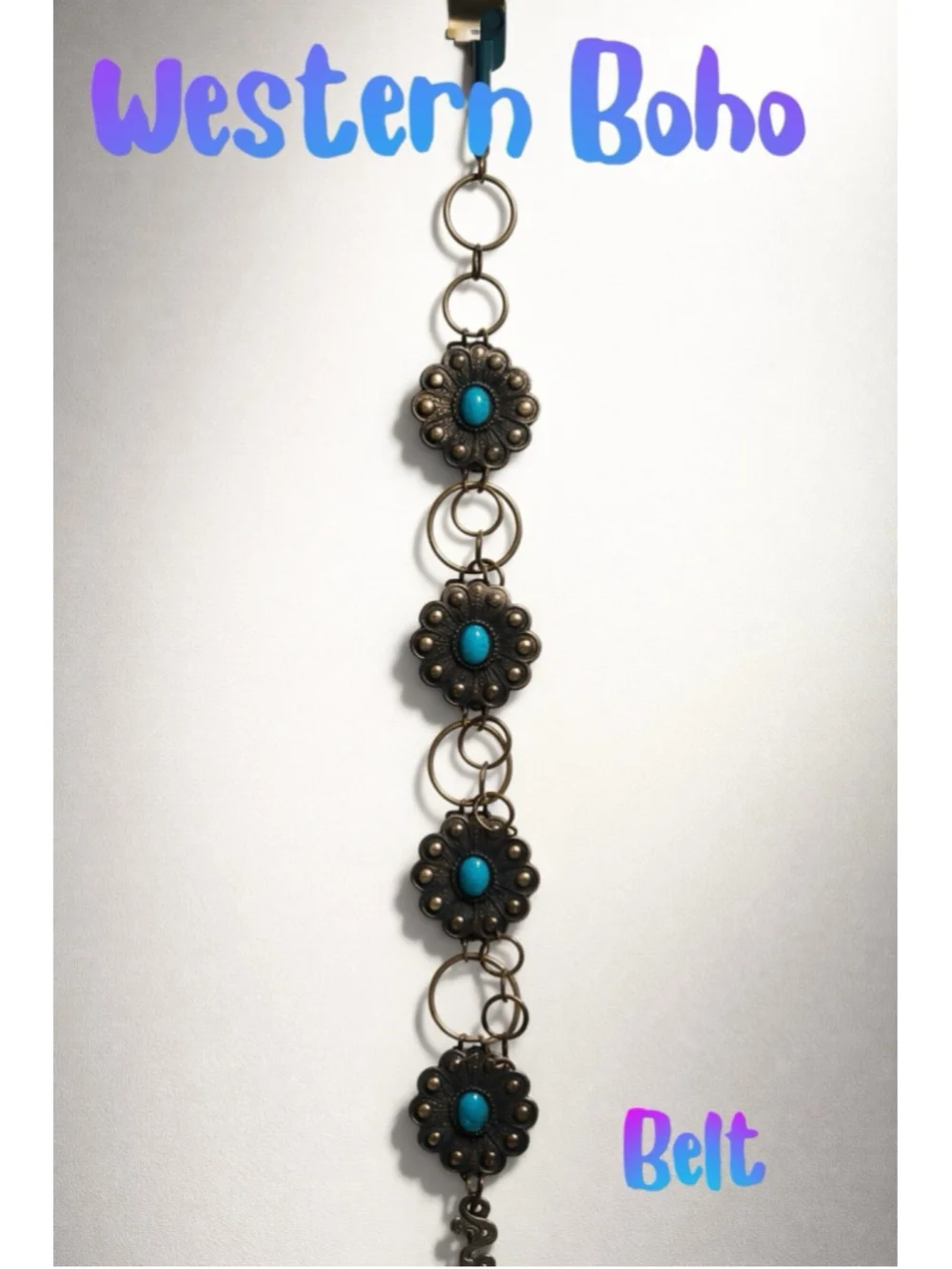 Faux turquoise Leather Tone Chain link OX-1X wide adjustable Belt